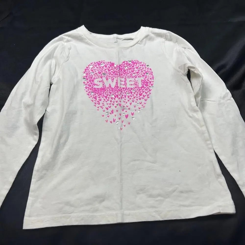 OshKosh B’gosh Girls White Long Sleeve Shirt Size 6Y Mini Pink Hearts Top